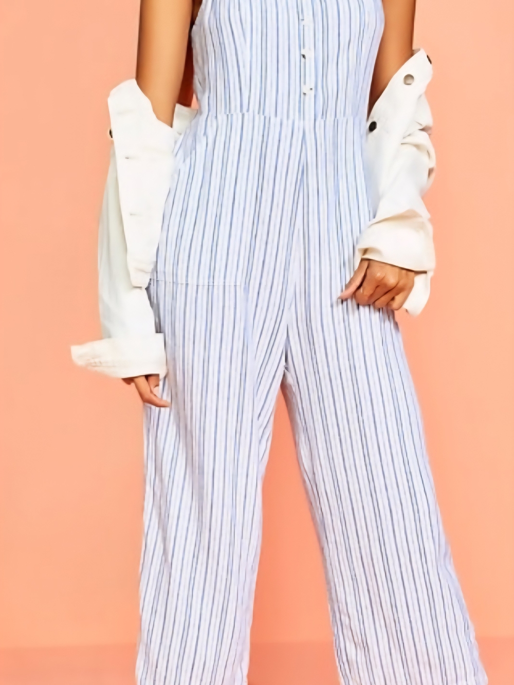 Old Navy Womens Striped Blue & White Wide-Leg Jumpsuit